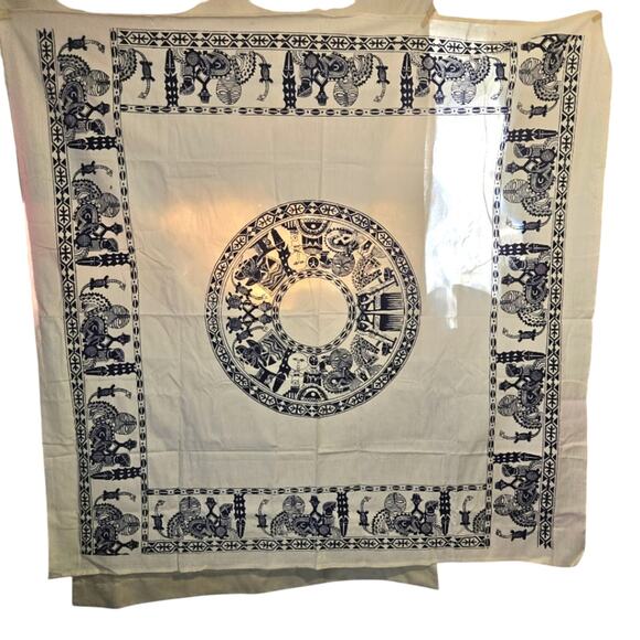 Black and White Tribal Mandala Tapestry - African-Inspired [0136] - Picture 1 of 4